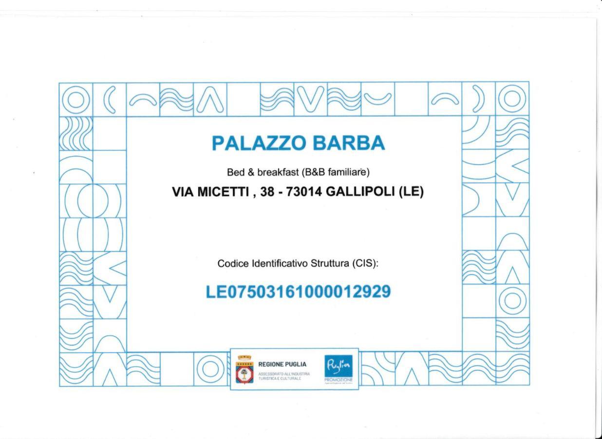 Bed and Breakfast Palazzo Barba Gallipoli Exterior foto